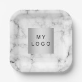 大理石の白い黒のビジネスロゴ ペーパープレート (正面)