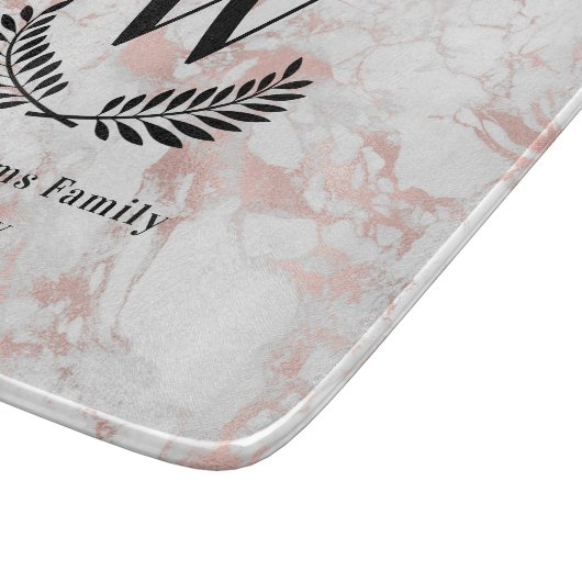 大理石の白バラの金ゴールド石の家族モノグラム カッティングボード (角)