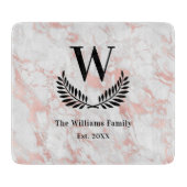 大理石の白バラの金ゴールド石の家族モノグラム カッティングボード (正面)