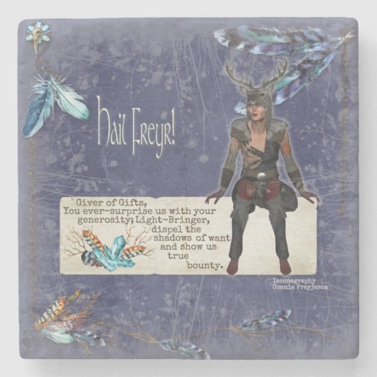 大理石の祭壇の焦点を賛美するFreyrのしみ ストーンコースター (正面)