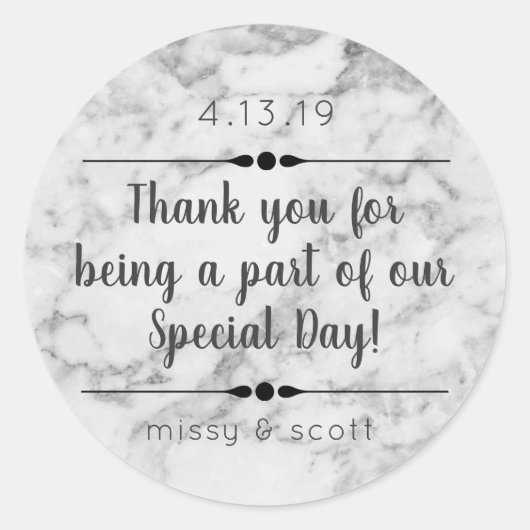 大理石の結婚式の日の好意ラベル ラウンドシール (正面)