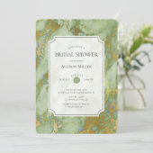 大理石の緑金ゴールドのブライダルシャワーの招待状 招待状 (スタンド正面)
