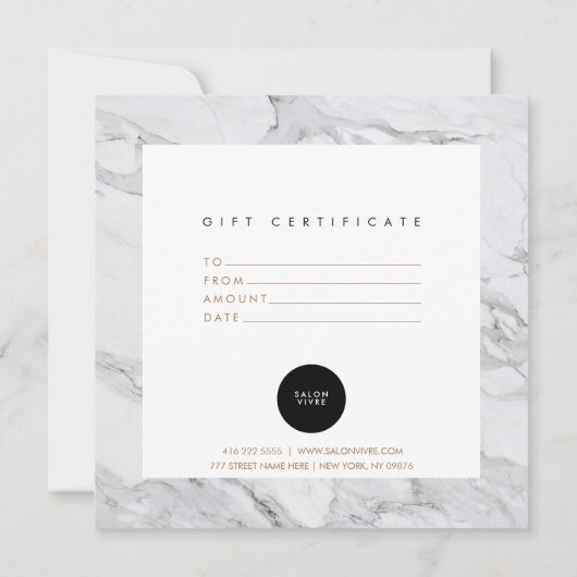 大理石の背モダン景サロンギフト証明書 (裏面)