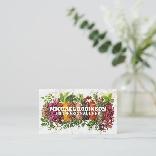 大理石の背景にグループ化されたスパイス 名刺 (スタンド正面)