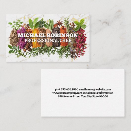 大理石の背景にグループ化されたスパイス 名刺 (正面/裏面)