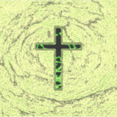 大理石の背景を持つ黒と緑の十字 シール (正面)
