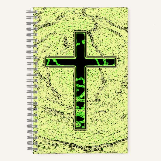 大理石の背景を持つ黒と緑の十字 ノートブック (正面)