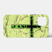 大理石の背景を持つ黒と緑の十字 Case-Mate iPhoneケース (裏面 (横))