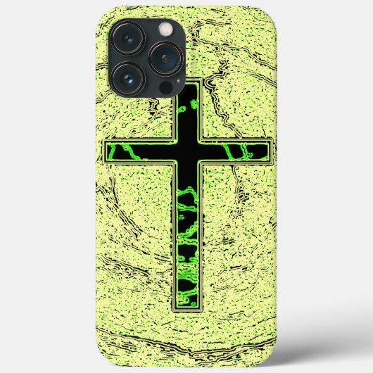 大理石の背景を持つ黒と緑の十字 Case-Mate iPhoneケース (裏面)