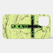 大理石の背景を持つ黒と緑の十字 Case-Mate iPhoneケース (裏面 (横))