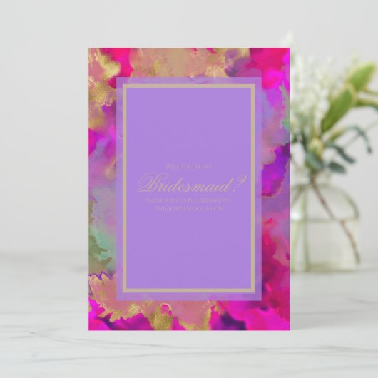 大理石の花嫁ピンク、紫と金ゴールド招待 セーブザデート (スタンド正面)