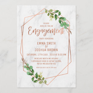 大理石の葉バラ金ゴールド書婚約 招待状