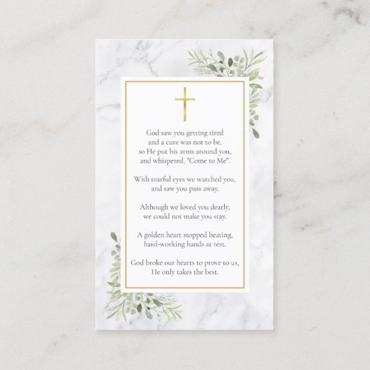 大理石の葉葬儀記念写真祈りの言葉カード 名刺 (裏面)