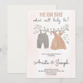 大理石の表面に置かれた性別発表の招待状カード 招待状 (正面/裏面)