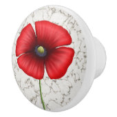 大理石の赤いポピーフェイクの花 セラミックノブ (右)
