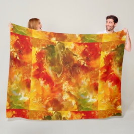 大理石の赤、オレンジ、金ゴールド、黄色 フリースブランケット