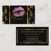 大理石の金ゴールドとピンクの唇を持つメイクアップアーティスト 名刺 (正面/裏面)