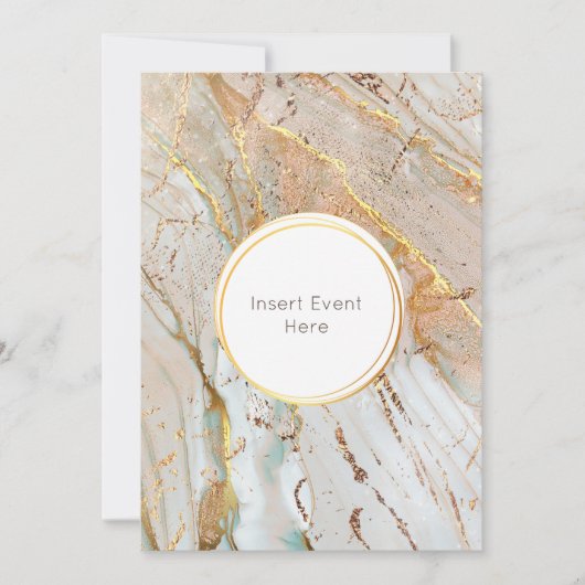 大理石の金ゴールドブルーオレンジのアガート幾何学丸 招待状 (正面)