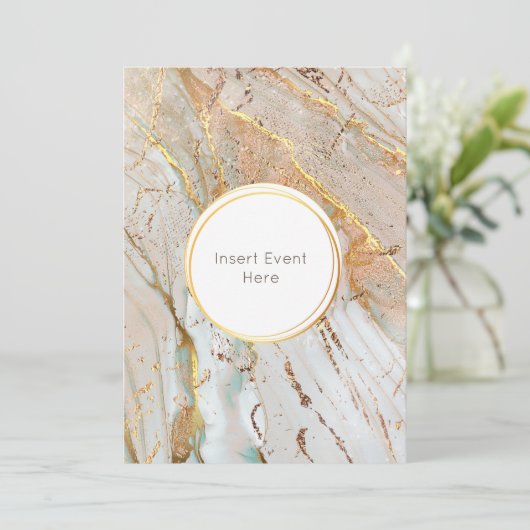 大理石の金ゴールドブルーオレンジのアガート幾何学丸 招待状 (スタンド正面)