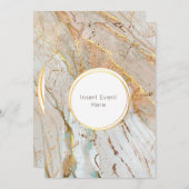 大理石の金ゴールドブルーオレンジのアガート幾何学丸 招待状 (正面/裏面)