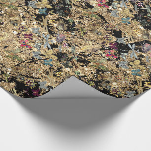 大理石の金ゴールド草原の蝶昆虫の宝石のダイヤモンド ラッピングペーパー