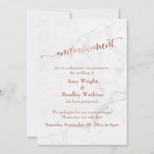 大理石の銅延期結婚の「発表」 招待状 (正面)
