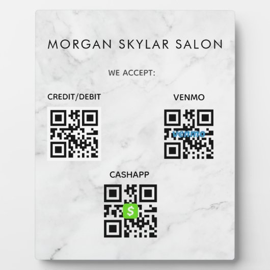 大理石の非接触型QRコードスキャンから支払記号 フォトプラーク (正面)