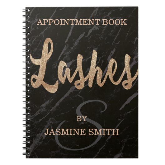 大理石の鞭のシャンペンの粋で黒いグリッター ノートブック (正面)