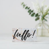 大理石の黒い手書きのHello! 名刺 (スタンド正面)