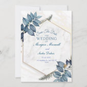 大理石を持つ青結婚フローラ 案内状 (正面)