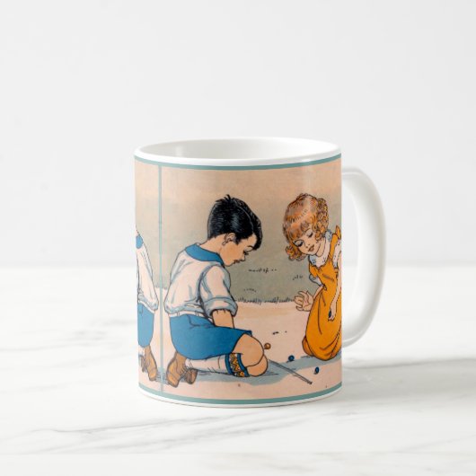 大理石を遊んでいる20年代女の子および男の子 コーヒーマグカップ (正面右)
