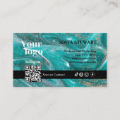 大理石アガテブルーティール（緑がかった色）アクアインスタグラムQrコード 名刺 (裏面)