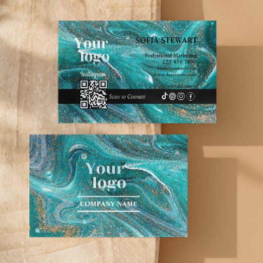 大理石アガテブルーティール（緑がかった色）アクアインスタグラムQrコード 名刺
