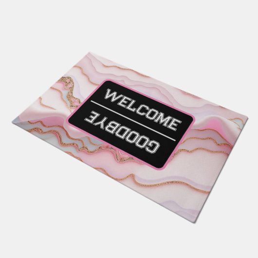 大理石アゲテモダンブルーピンク金ゴールドコレクション ドアマット (アングル)