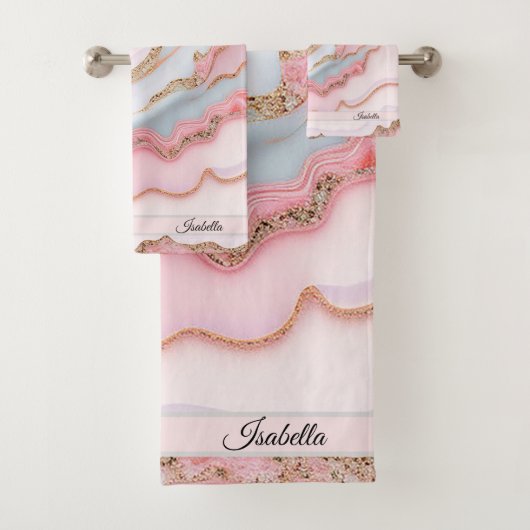 大理石アゲテモダンブルーピンク金ゴールドコレクション バスタオルセット (インサイチュ)