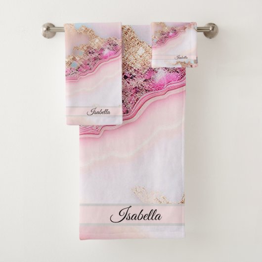大理石アゲテ人気があるブルーピンク金ゴールドコレクション バスタオルセット (インサイチュ)