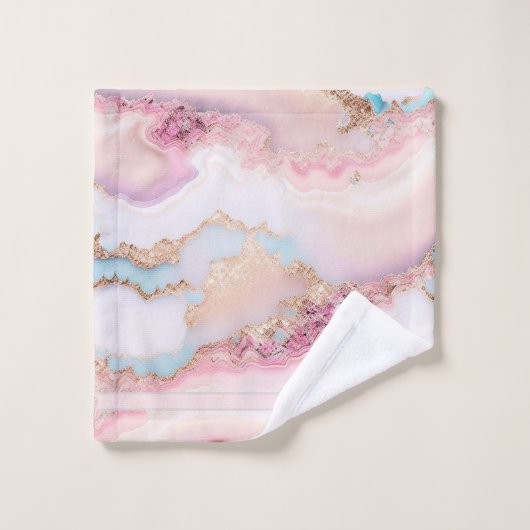 大理石アゲテ人気があるブルーピンク金ゴールドコレクション バスタオルセット (ウォッシュタオル)