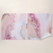 大理石アゲテ人気があるブルーピンク金ゴールドコレクション ビーチタオル (正面)