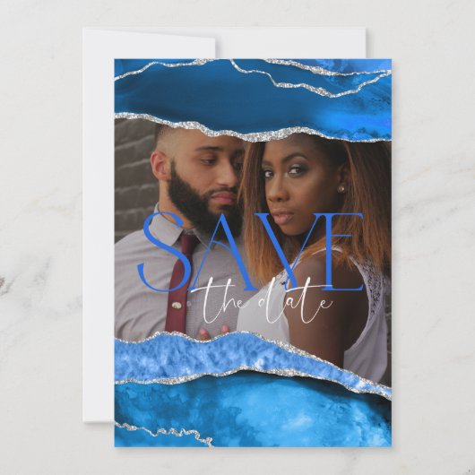 大理石アゲテ王室のブルーフォト結婚ズ セーブザデート (正面)