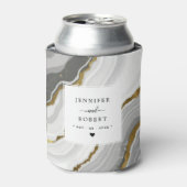 大理石アゲート金ゴールドグリッターモノグラム結婚ズの名前 缶クーラー (缶正面)