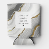 大理石アゲート金ゴールドグリッターモノグラム結婚ズの名前 缶クーラー (正面)