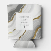 大理石アゲート金ゴールドグリッターモノグラム結婚ズの名前 缶クーラー (裏面)