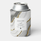 大理石アゲート金ゴールドグリッターモノグラム結婚ズの名前 缶クーラー (缶裏面)