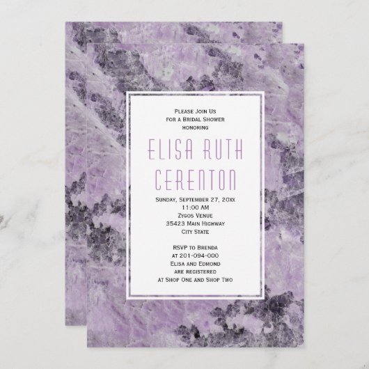 大理石アメジストパープル結婚ブライダルシャワー 招待状 (正面/裏面)