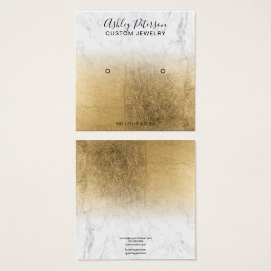 大理石イエロー金ゴールドフォイルスタッドイヤリング表示 (正面&裏面)