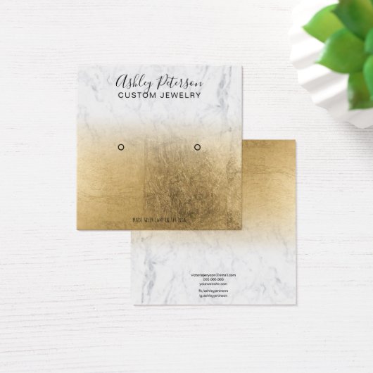 大理石イエロー金ゴールドフォイルスタッドイヤリング表示 (デスク)