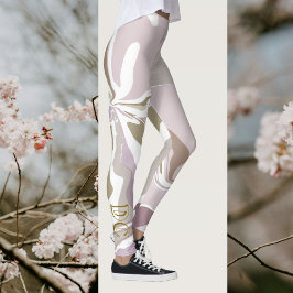 大理石イニシャルかわいい赤面ピンクのローズ金ゴールド白 レギンス