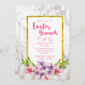 大理石イースターブランチの上のピンクと紫のマグノリア 招待状 (正面/裏面)