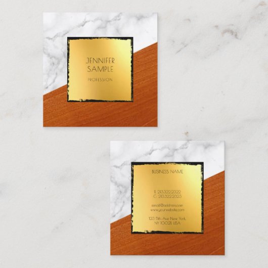 大理石ウッドブラック金ゴールドプレーンエレガントラグジュアリー スクエア名刺 (正面/裏面)
