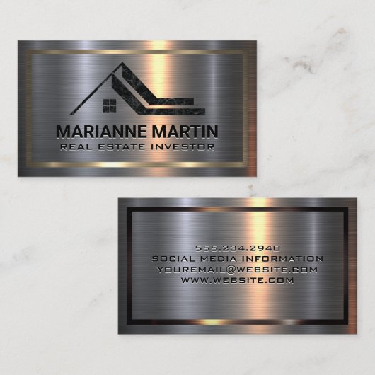 大理石エステ実在ートロゴ |金属ブラシ 名刺 (正面/裏面)